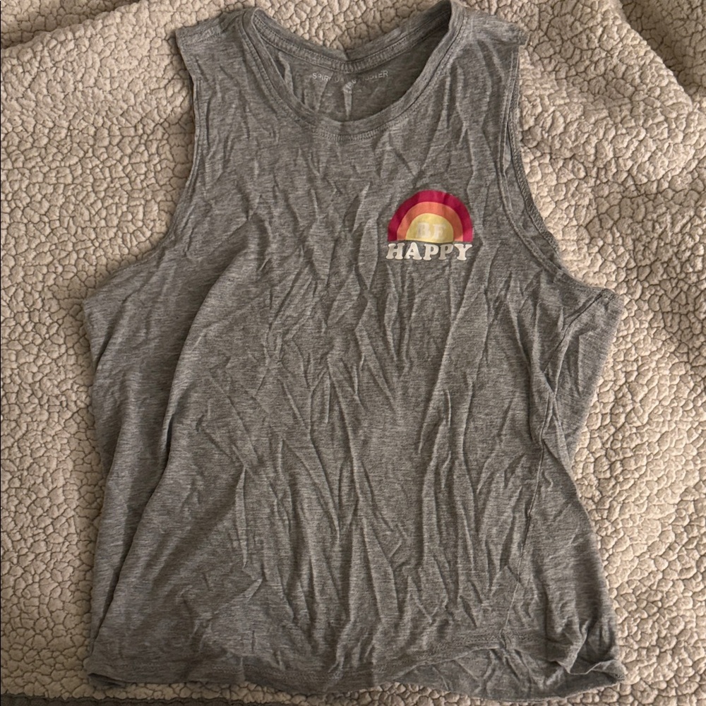 Spiritual Gangster Gray Sleeveless Top with Rainbow Design